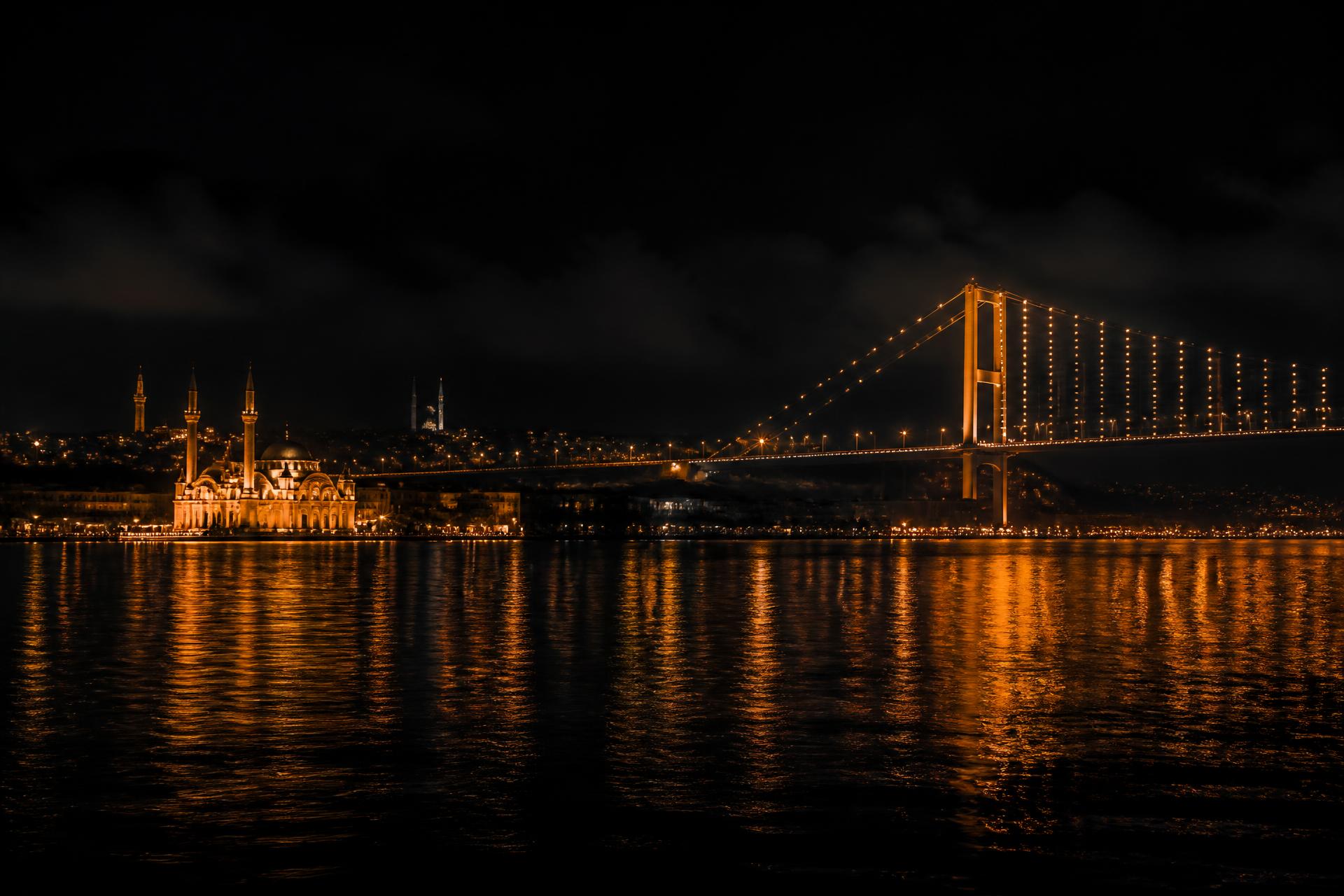 Istanbul at night seen across the Bosphorus